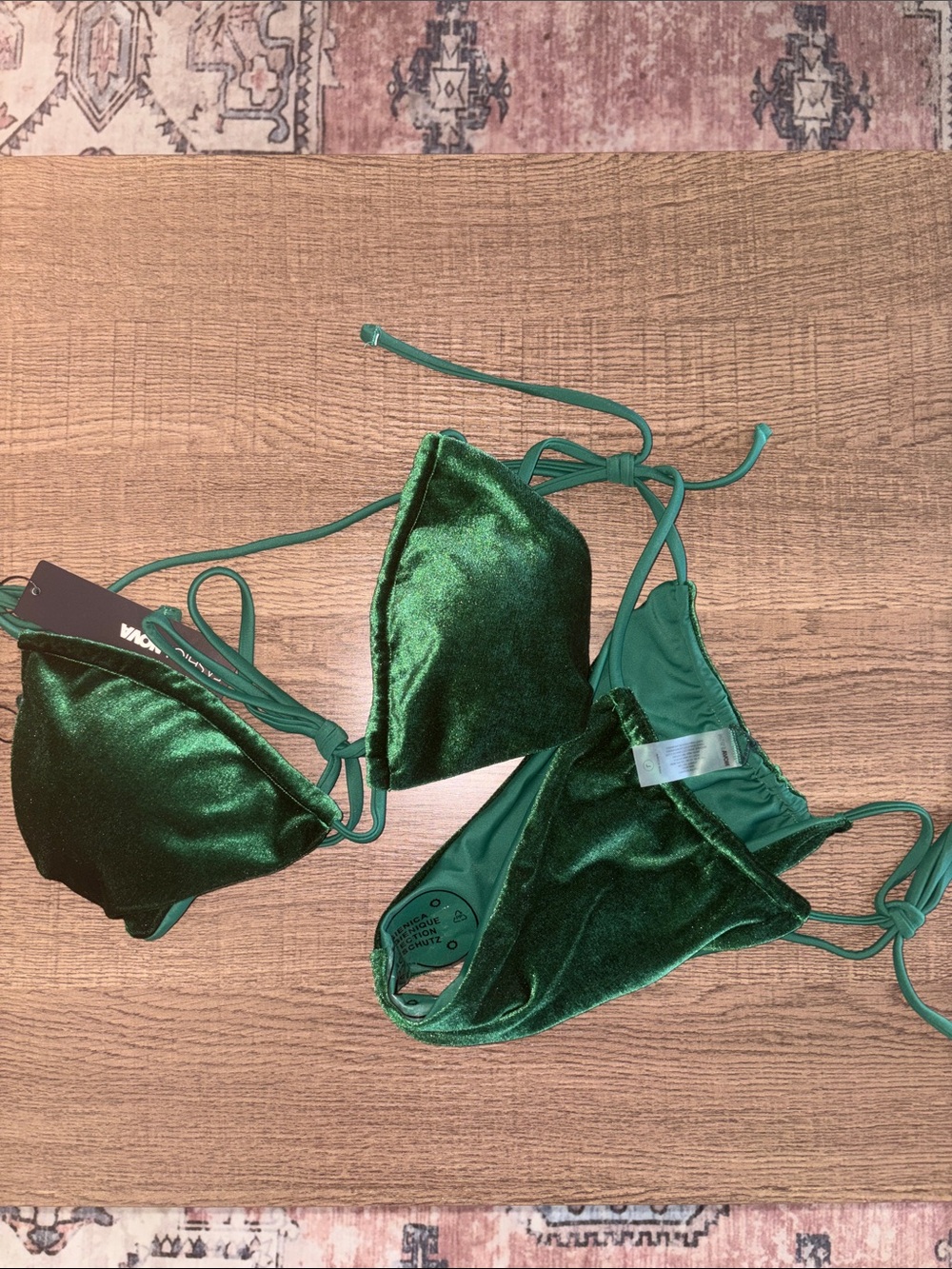 Fashion Nova Emerald Green Velvet Triangle Bikini Top